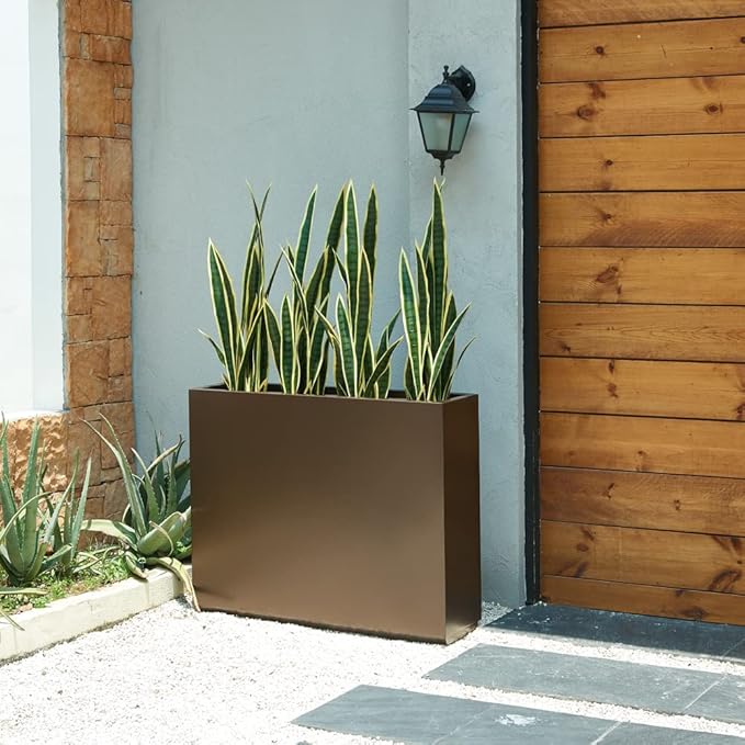 Wallowa Metallic Heavy Planter for Outdoor Plants, 38Lx10Wx30H Inches Tall and Long Metal Divider Planter Box for Outside & Indoor, No Assembly Required (Espresso)