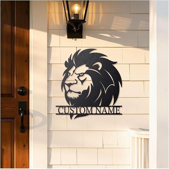 Personalized Metal Lion Name Sign – Custom Wall Art with Majestic Animal Design, Durable Outdoor & Indoor Home Decor – Unique Housewarming & Wedding Gift for Couples, Families, and Friends Style5