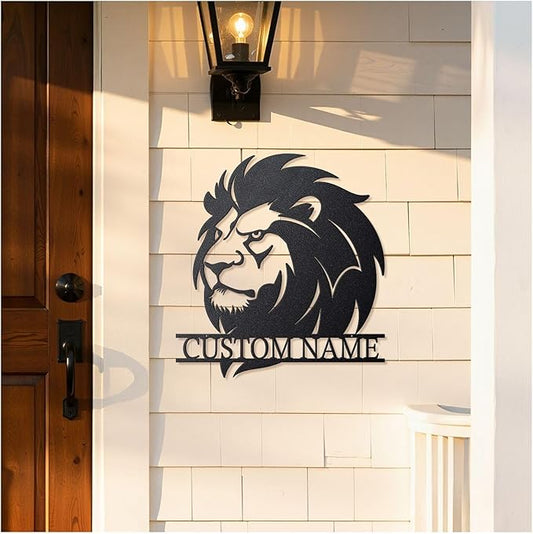 Personalized Metal Lion Name Sign – Custom Wall Art with Majestic Animal Design, Durable Outdoor & Indoor Home Decor – Unique Housewarming & Wedding Gift for Couples, Families, and Friends Style5