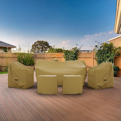 Covers & All Patio Furniture Cover Set, 5 Piece Outdoor Furniture Covers, Water-Repellent UV & Weather-Resistant Covers for Sofa, Chairs & Ottomans with Elastic Tie-Downs & Padded Handles