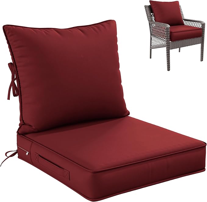 Premium Outdoor Seat Cushion Chair Cushions for Patio Furniture 22 L X 24 W X 4 H Waterproof & Fade Resistant Deep Seat and Backrest Cushion Set with Removable Covers for Chair, Sofa