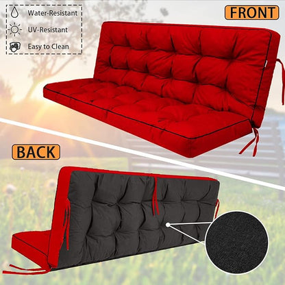 Swing Replacement Seat Cushions, 2-3 Seater Bench Cushions for Outdoor Furnitur with Backrest, Garden Recliner Seat Cushions Waterproof Sofa Pads (Red, 63x40in)