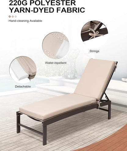 Crestlive Products Chaise Lounge Chair with Cushion,Outdoor 5 Position Recliner, All Weather Furniture for Patio, Beach, Yard, Pool (2PCS Beige)