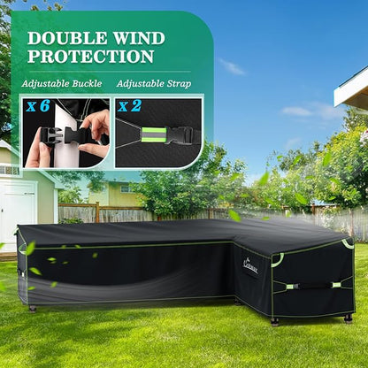 UIRWAY L-Shape Outdoor Sectional Sofa Cover Waterproof with Air Vent, 110" L/85" L x 33.5" D x 31" H (Left Side Long), Heavy Duty Patio Furniture Covers, Outdoor Couch Cover with Reflective Strips