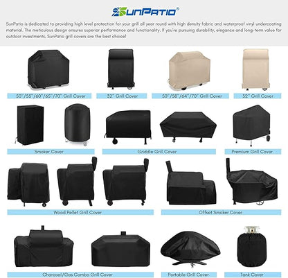 SunPatio Outdoor Heavy Duty Waterproof Grill Cover, Compatible for Traeger 20 Series Wood Pellet, Tailgater and Recteq 340 Grills, Full Length Barbecue Cover, All Weather Protection, Black