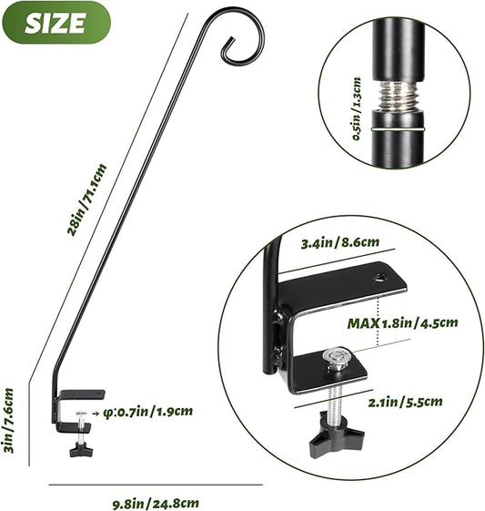 MIXXIDEA 2 Packs Heavy Duty Deck Rail Pole Deck Hook, Extensible and Adjustable Deck Hook for Hanging Bird Feeder, Plants, Suet Baskets,Wind Chimes,Lanterns
