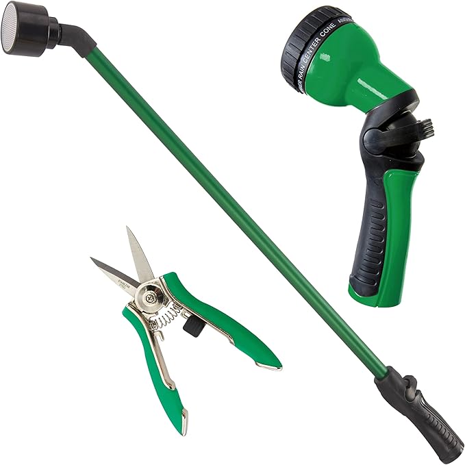 Dramm Watering & Tool Set – 30-Inch One Touch Rain Wand + 9‑Pattern Revolution Spray Gun + ColorPoint Compact Shear | Heavy‑Duty Metal, Ergonomic Grips - Green