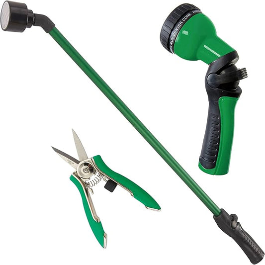 Dramm Watering & Tool Set – 30-Inch One Touch Rain Wand + 9‑Pattern Revolution Spray Gun + ColorPoint Compact Shear | Heavy‑Duty Metal, Ergonomic Grips - Green