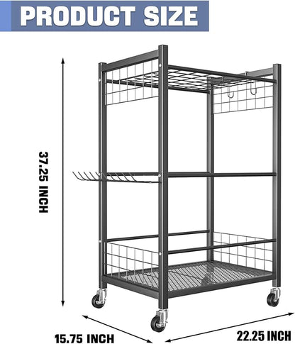 WALMANN Garden Tool Organizer with Wheels for Garage, Rakes/Shovels/Yard Tools Storage Stand for Garden, Yard, Indoor/Outdoor Long-Handled Tools Rolling Cart(Tool stand)