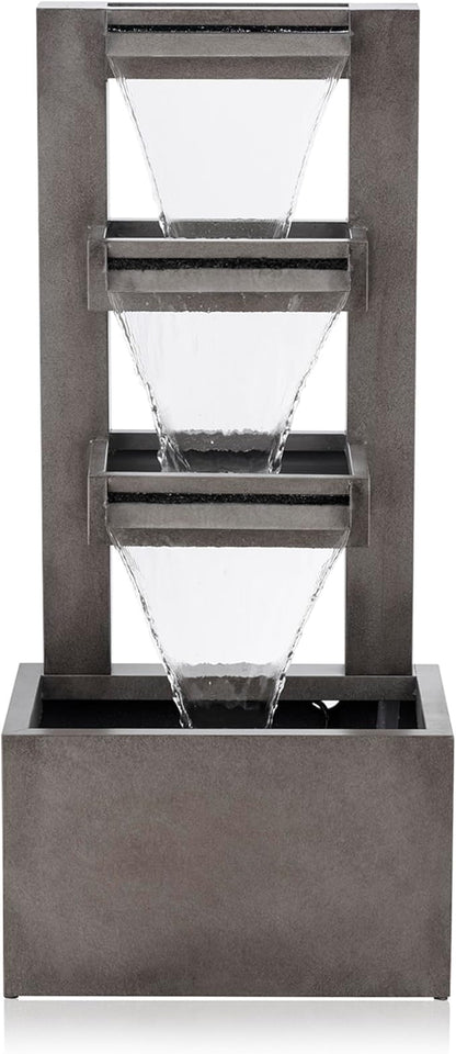 Alpine Corporation 43" Tall Multi-Tier Waterfall Fountain - Industrial Style Water Feature for Garden, Patio, Yard, Backyard, Relaxing Water Flow, and Serene Landscaping, Gray