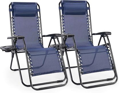 Alpen Folding Lounge Chair Outdoor Set of 2, Lawn Chairs Adjustable & Foldable with Side Table Headrest, Portable Blue Reclining Camping Chair for Outdoor Camping, Blue