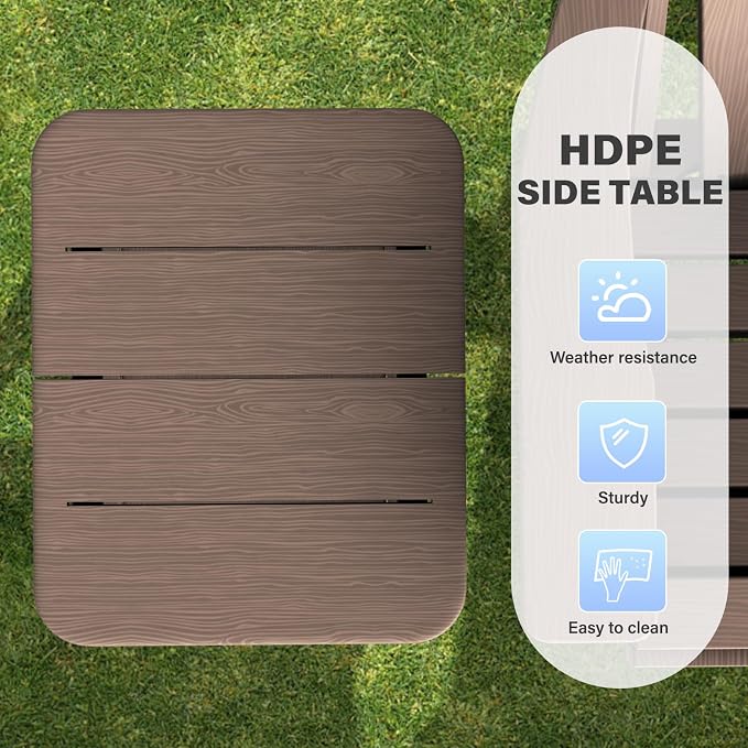 Ayge 17.7" Double Outdoor Side Table, Rectangular HDPE Adirondack End Table for Patio, Lawn, Pool, Garden, Backyard，Brown