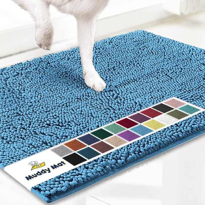 Muddy Mat® | Super Water Absorbent Door Mat Indoor, Microfiber Quick Dry Chenille Entryway Rug, Slip Resistant Front Door Mat, Indoor Mats for Entryway, Machine Washable Pet Rug, Sky Blue 19"x30"