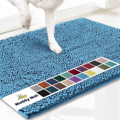 Muddy Mat® | Super Water Absorbent Door Mat Indoor, Microfiber Quick Dry Chenille Entryway Rug, Slip Resistant Front Door Mat, Indoor Mats for Entryway, Machine Washable Pet Rug, Sky Blue 48"x72"