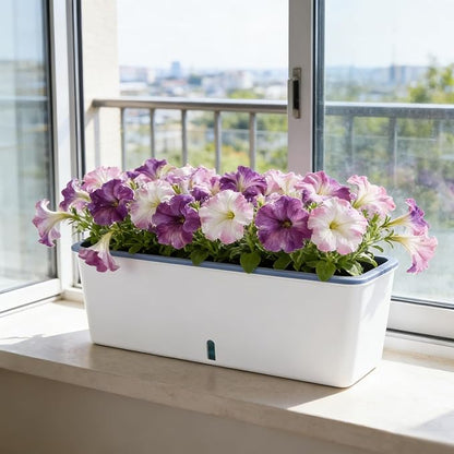 4 Pack Rectangular Planter 17 x 4.5 in Self Watering Planter Window Sill Planters Indoor Rectangle Planter Self Watering Pots Plastic Plant pots with Drainage Holes White Flower Pot Indoor