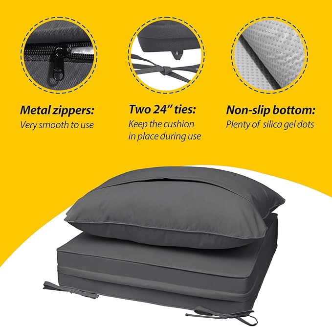 AAAAAcessories Outdoor Seat Cushions for Chairs, Fade-Resistant, Waterproof Patio Furniture Replacement Cushions, 21" x 19" x 3" + 21" x 19", Dark Gray