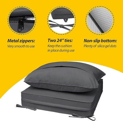 AAAAAcessories Outdoor Seat Cushions for Chairs, Fade-Resistant, Waterproof Patio Furniture Replacement Cushions, 21" x 19" x 3" + 21" x 19", Dark Gray