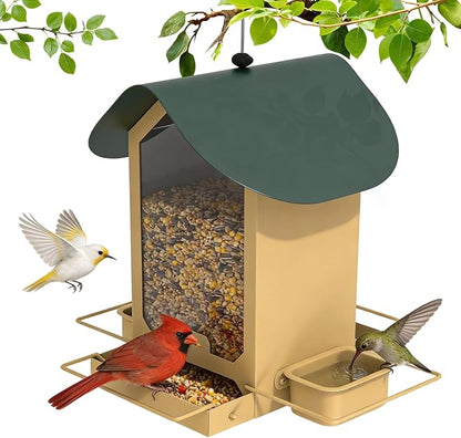 FlowaFoli Metal Bird Feeders for Outdoors | Both Sides Removable Feeding Troughs for Easy Cleaning | 360 Degree Perch | Perfect for Attracting Wild Birds