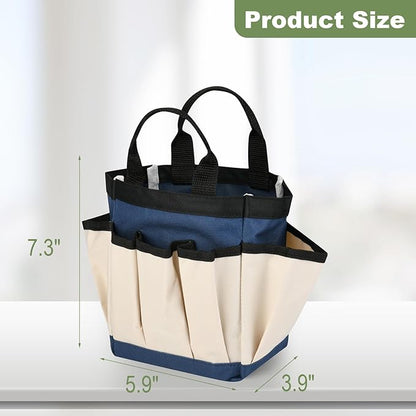 Small Garden Tool Bag Waterproof Gardening Hand Tool Storage Bag Heavy Duty Oxford Tote Organizer Bag with 8 Pockets, Garden Utensil Handbag for Women Men (Beige)