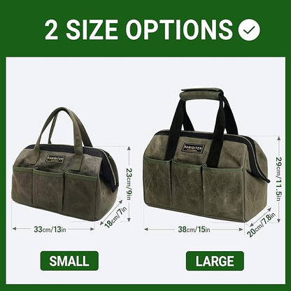 13-inch Tool Bag, Heavy Duty Wide Mouth Water-Resistant Tool Bag, Tool Tote with Handle for Tools, Wrenches, Screwdrivers (13 X 7 X 9 inch) | ArmyGreen
