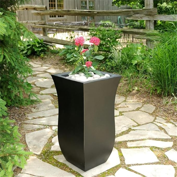 Pemberly Row Polyethylene Resin 30" Tall Tulip Planter in Black