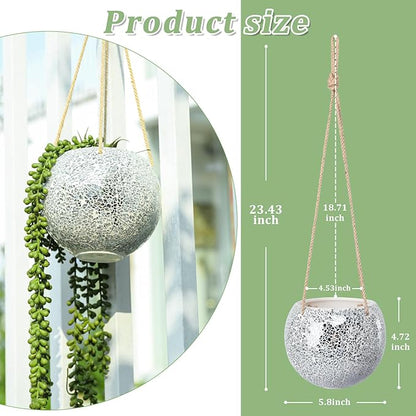 Hanging Planter Mosaic Garden Pot Small Flower Pot for Indoor Plant Disco Ball Hanging Planter with Drainage Sliver