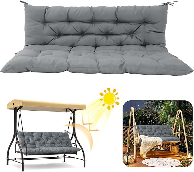 2/3 Seater Swing Replacement Cushion, Waterproof Porch Swing Cushions with Backrest, Thickened Bench Cushions for Outdoor Furniture, for Outdoor Patio Swing (Light Grey, 71 * 40in)