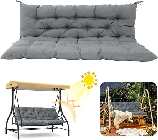 2/3 Seater Swing Replacement Cushion, Waterproof Porch Swing Cushions with Backrest, Thickened Bench Cushions for Outdoor Furniture, for Outdoor Patio Swing (Light Grey, 60 * 40 in)