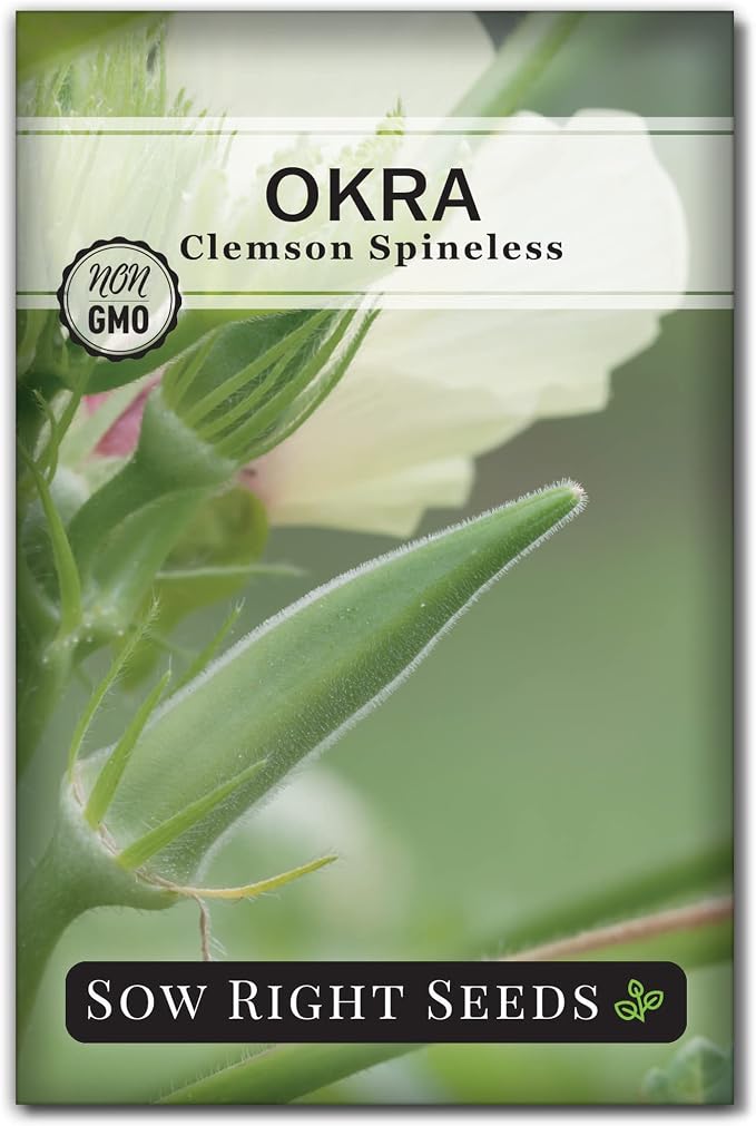 Sow Right Seeds - Clemson Spineless Okra Seed for Planting - Non-GMO Heirloom Packet with Instructions to Plant and Grow an Outdoor Home Vegetable Garden - Smooth Pods for Fried Okra (1)