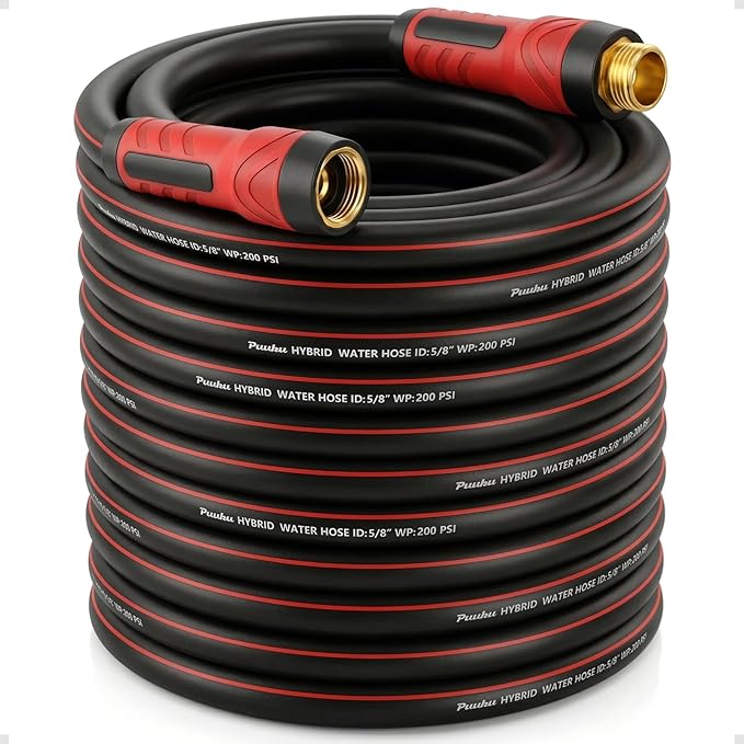 Garden Hose 100ft x 5/8", NON-EXPANDABLE Heavy Duty Premium Flexible Water Hose, No Kink, Leakproof, Lightweight Hybrid Hose with Male to Female Fittings for Household&Backyard