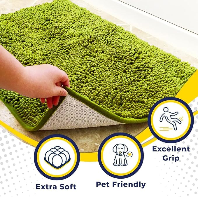 Muddy Mat® | Super Water Absorbent Door Mat Indoor, Microfiber Quick Dry Chenille Entryway Rug,Slip Resistant Front Door Mat,Indoor Mats for Entryway,Machine Washable Pet Rug, Spring Green 28" x 48"