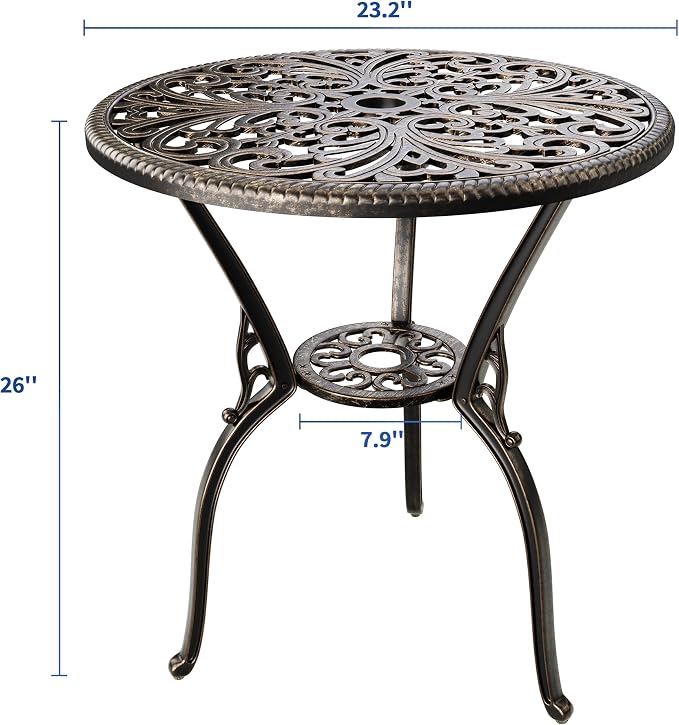 IDEALHOUSE Patio 23''Cast Aluminum Side Table with Umbrella Hole,Outdoor Small Coffee Tables,Anti-Rust Bistro Table,Round End Table,Outdoor Furniture for Indoor,Patio,Garden,Porch,Balcony,Retro Bronze