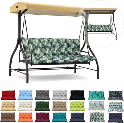 Swing Replacement Cushions with Backrest, 2 or 3 Seater Waterproof Non-Slip Overstuffed Swing Pad, Indoor/Outdoor Bench Cushion for Porch Chair Swings Garden Furniture (Leaves, 40 * 60 in)
