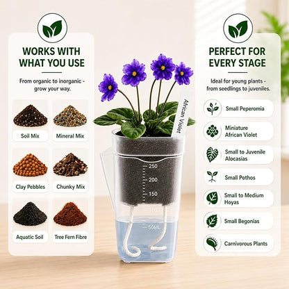 12 Pack 2.5" Self Watering Seed Starter Cups, Clear Mini Planters for Indoor Plants, Help Prevent Overwatering, Promote Healthy Growth for Seedlings, Cuttings & Small Plants, with 12 Labels