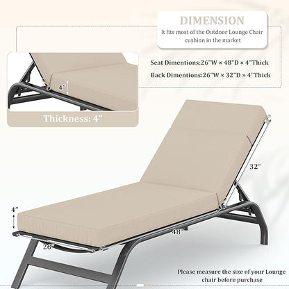Chaise Lounge Cushions Outdoor, 80" L X 26" W X 4" D Lounge Chair Cushions for Outdoor Furniture, High-Density Foam Outdoor Chaise Cushion-Waterproof Fade-Resistant ThickPatio lounge chair cushion