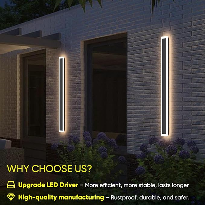 1-Pack 59inch Modern Outdoor Wall Lights, LED Wall Light Outdoor Lights Fixture for Patio Wall Mount, IP65 Waterproof Black Outside Lights for House, Garage, Porch (3000k)