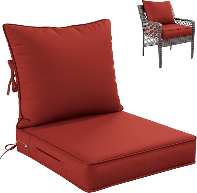 Premium Outdoor Seat Cushion Chair Cushions for Patio Furniture 22 L X 24 W X 4 H Waterproof & Fade Resistant Deep Seat and Backrest Cushion Set with Removable Covers for Chair, Sofa