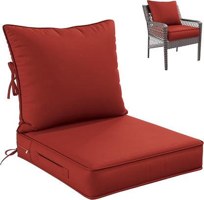 Premium Outdoor Seat Cushion Chair Cushions for Patio Furniture 22 L X 24 W X 4 H Waterproof & Fade Resistant Deep Seat and Backrest Cushion Set with Removable Covers for Chair, Sofa