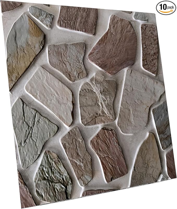 3D wall Panels Peel and Stick,Faue Stone Wall Panel,3D Texture PVC Waterproof Self Adhesive Decorative for Living Room Bedroom Kitchen Bathroom Interior wallboard 10PCS 11.81x11.81 inches