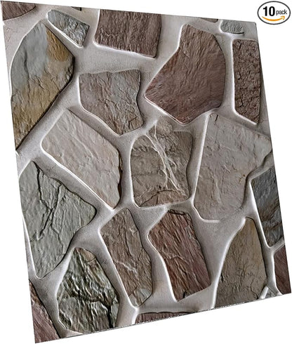 3D wall Panels Peel and Stick,Faue Stone Wall Panel,3D Texture PVC Waterproof Self Adhesive Decorative for Living Room Bedroom Kitchen Bathroom Interior wallboard 10PCS 11.81x11.81 inches