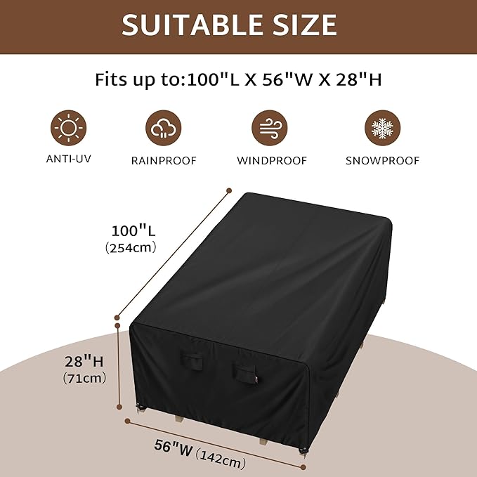 iBirdie Outdoor Patio Furniture Set Covers 100 x 56 inch fit 4 x 8 ft, 56, 54, 52 inch Wide, 100, 98, 96 inch Long Outside Dining Table and Chairs, Waterproof Weatherproof Cover, Heavy Duty 600D