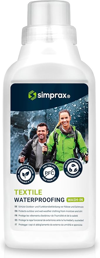 simprax® WaterproofingTextile Wash-In Impregnation – Climate-Neutral & Eco-Friendly Waterproofing for Fabric Outdoor Made In Germany | Waterproofing Spray for Washing Machine & Hand Wash