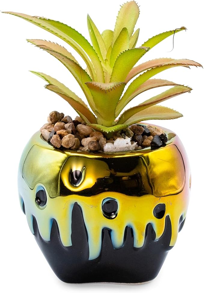 Disney Villains Evil Queen Poison Apple Ceramic Planter with Artificial Succulent | Small Flower Pot, Faux Indoor Plants For Desk Shelf, Home Decor Trinket Tray | Snow White and the Seven Dwarfs Gifts