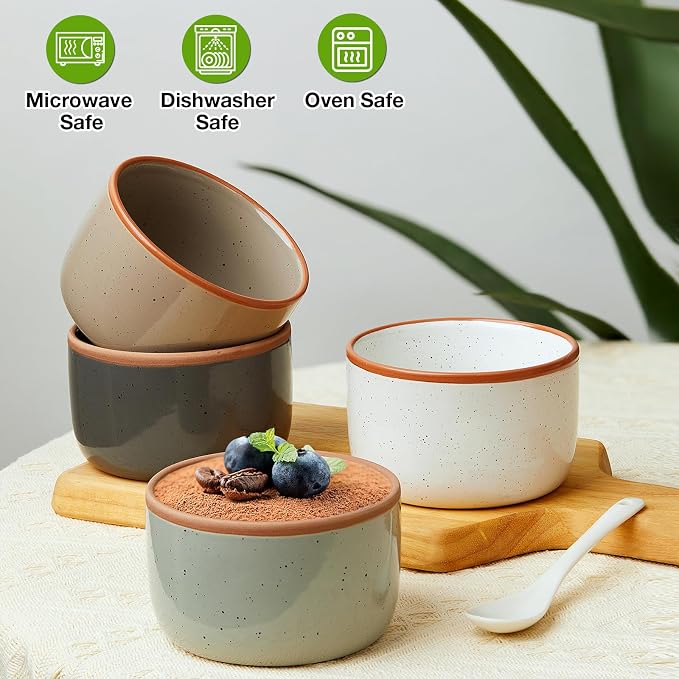 Morandi Color Ramekins Set of 6, 6 oz Creme Brulee Ramekin Oven Safe, Porcelain Ramekin Bowls, Mini Cheesecake Pans, Small Baking Dish, Dipping Sauce Bowls, Ramekins for Baking Souffle, Ice Cream