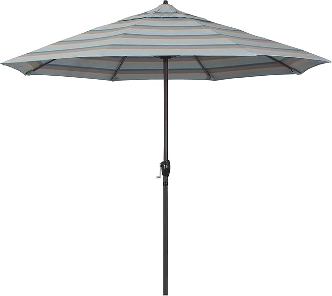 California Umbrella 9' Round Sunbrella Aluminum Outdoor Deck, Pool or Patio Umbrella, Crank Lift, Auto Tilt, Bronze Pole, Gateway Mist