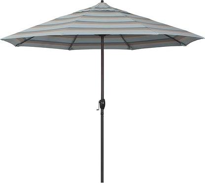 California Umbrella 9' Round Sunbrella Aluminum Outdoor Deck, Pool or Patio Umbrella, Crank Lift, Auto Tilt, Bronze Pole, Gateway Mist