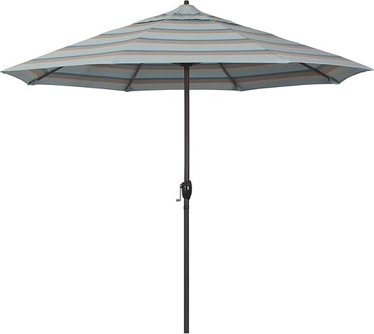 California Umbrella 9' Round Sunbrella Aluminum Outdoor Deck, Pool or Patio Umbrella, Crank Lift, Auto Tilt, Bronze Pole, Gateway Mist