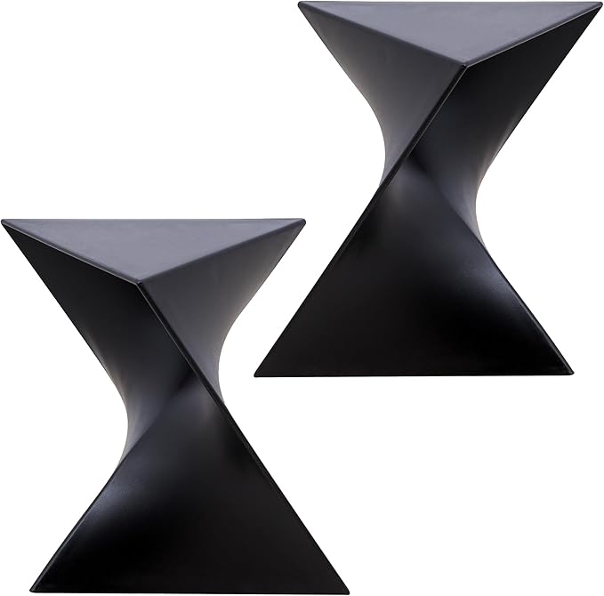LeisureMod 15.75" Stackable Weather-Resistant Plastic Triangular Side Table - Accent End Table for Indoor & Outdoor Use (Black, Set of 2)