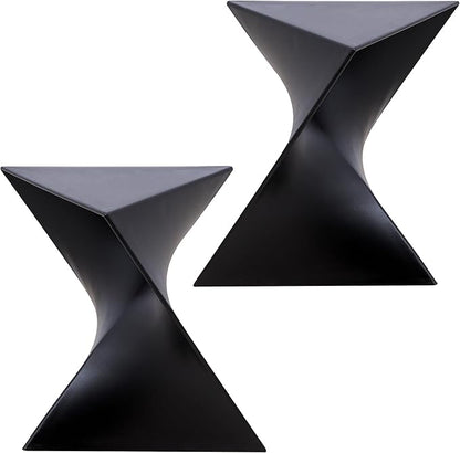 LeisureMod 15.75" Stackable Weather-Resistant Plastic Triangular Side Table - Accent End Table for Indoor & Outdoor Use (Black, Set of 2)