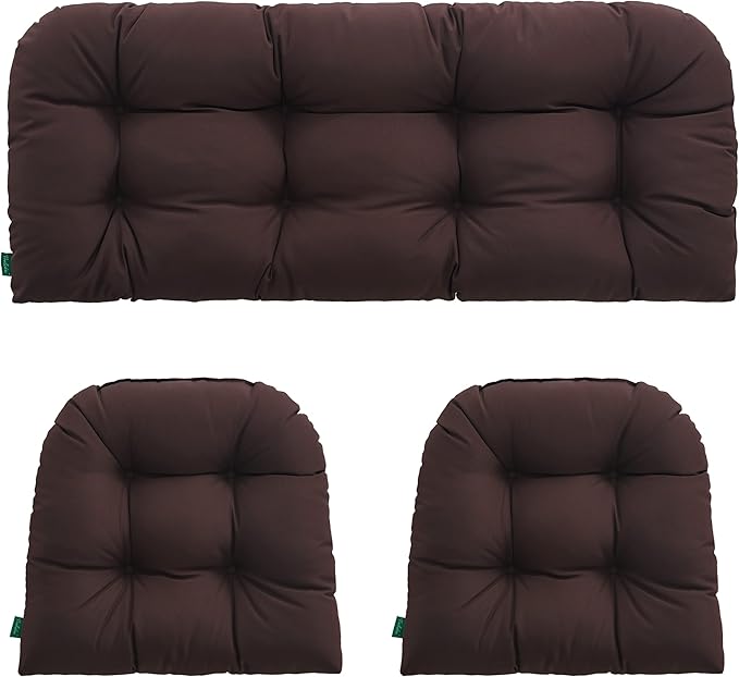 Outdoor/Indoor All Weather Tufted Wicker Chair Cushions of 3 Pieces, 1 Loveseat and 2 U-Shape Waterproof Cushions for Patio Furniture,Wicker Loveseat,Bench-Coffee